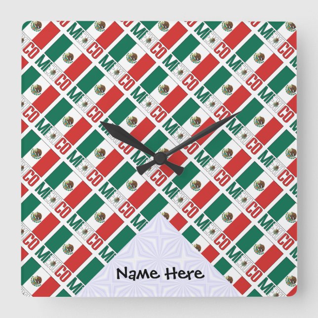 Mexico Mexican Flag Tiled Personalized  Square Wall Clock (Front)