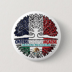 Mexico Mexican French France Tree Roots Flag 2 Inch Round Button
