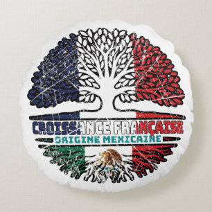 Mexico Mexican French France Tree Roots Flag Round Pillow