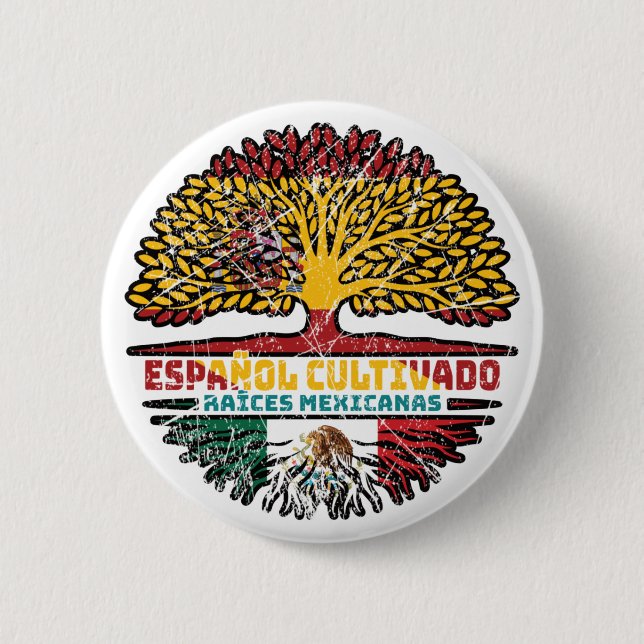 Mexico Mexican Spain Spanish Tree Roots Flag 2 Inch Round Button (Front)