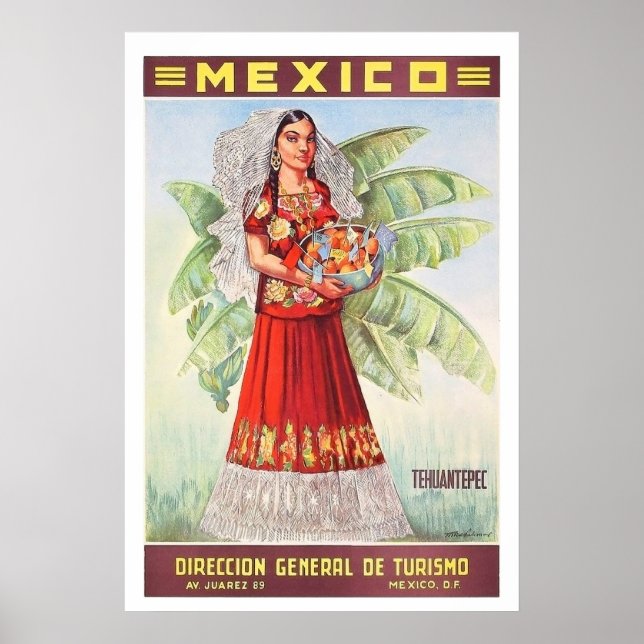 Mexico, Mexican woman with tropic fruit basket Poster (Front)