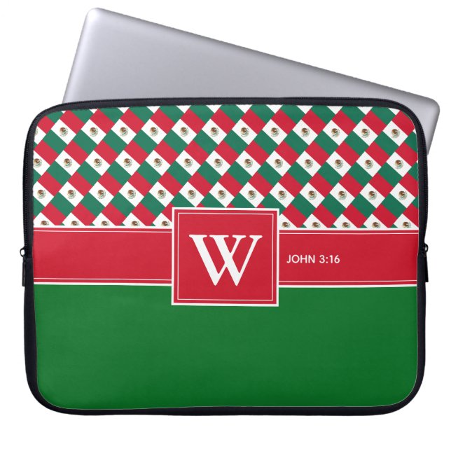 MEXICO Monogram Christian Scripture Laptop Green Sleeve (Front)