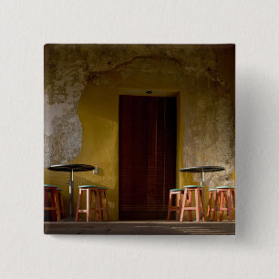 Mexico, Oaxaca, Afternoon sun lights balcony of 2 Inch Square Button