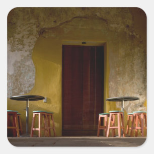 Mexico, Oaxaca, Afternoon sun lights balcony of Square Sticker