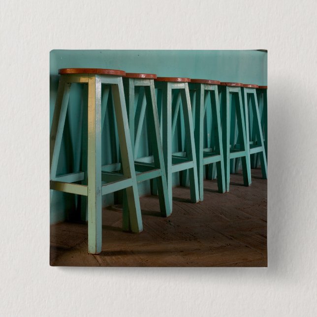 Mexico, Oaxaca, Green Bar Stools line wall 2 Inch Square Button (Front)