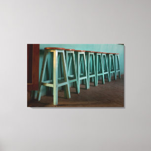 Mexico, Oaxaca, Green Bar Stools line wall Canvas Print