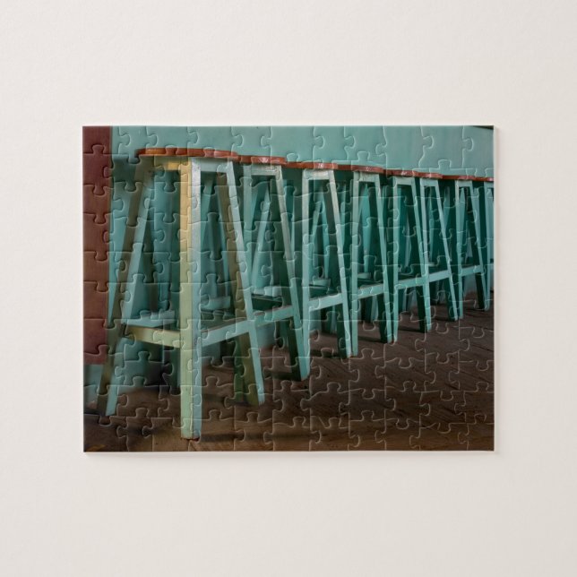 Mexico, Oaxaca, Green Bar Stools line wall Jigsaw Puzzle (Horizontal)