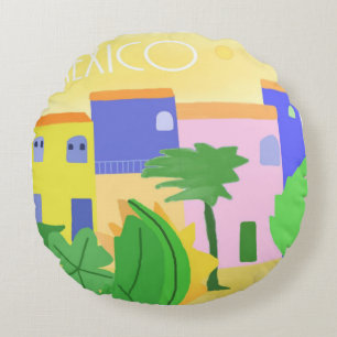 Mexico painting art round pillow