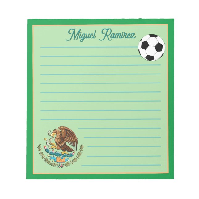 Mexico Personalized Soccer ball, Name, Lined Notepad (Front)