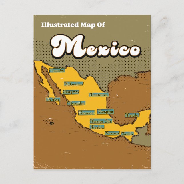Mexico retro map holiday postcard (Front)