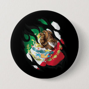 Mexico Ripped Flag 3 Inch Round Button