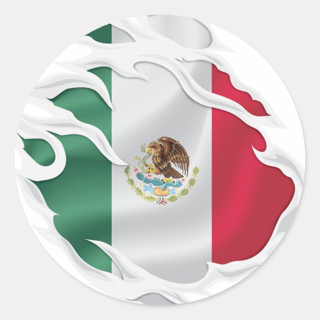 Mexico Ripped Flag Classic Round Sticker (Front)