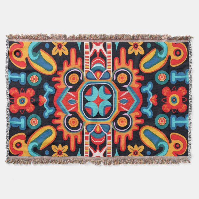 Mexico’s Huichol Art Throw Blanket (Front)