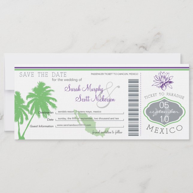 Mexico Save the Date Boarding Pass (Front)