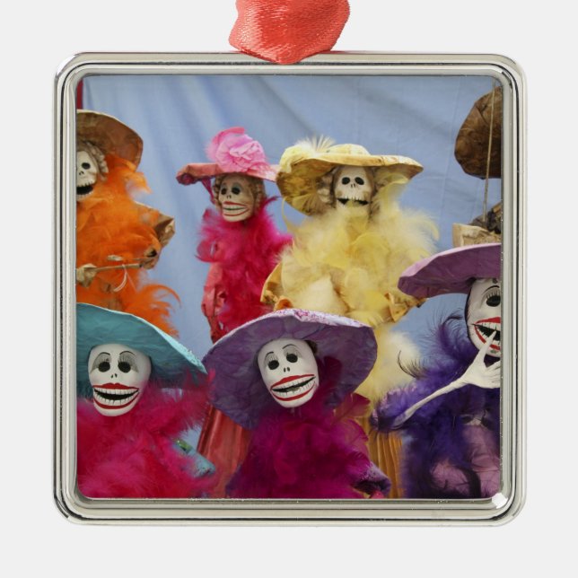 Mexico. Skeletal Catrinas, figures celebrating Metal Ornament (Front)