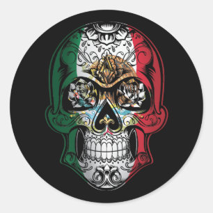 Mexico  Skull And Roses Flag Classic Round Sticker