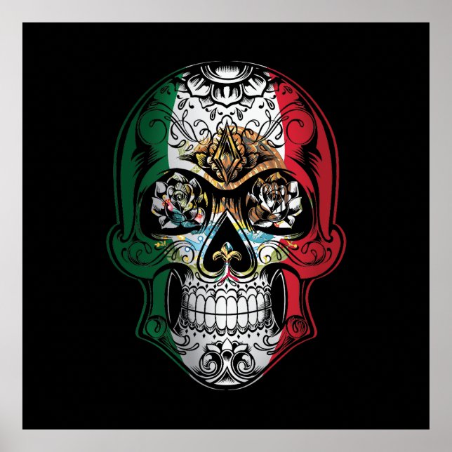 Mexico  Skull And Roses Flag Poster (Front)