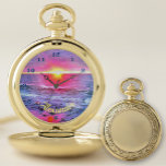 Mexico Sunset 0909 Pocket Watch<br><div class="desc">Painting "Mexico Sunset 0909" Collection Personalize on the product page or click the "Customize" button for more design options Outer casing - Gold or Silver. Design created from my painting "Mexico Sunset 0909" capturing one of many beautiful sunsets on Banderas Bay in Puerto Vallarta, Mexico. Matching products available in this...</div>