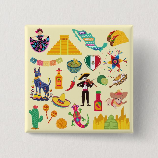 Mexico Symbols 2 Inch Square Button (Front)