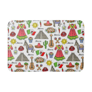 Mexico   Symbols Pattern Bath Mat