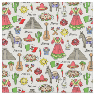 Mexico Symbols Pattern Fabric