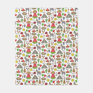 Mexico Symbols Pattern Fleece Blanket