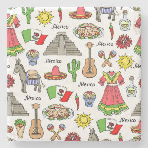Mexico Symbols Pattern Stone Coaster