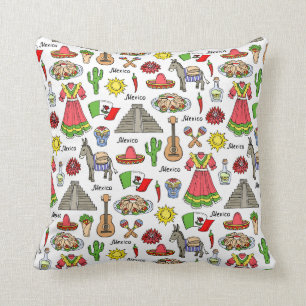 Mexico Symbols Pattern Throw Pillow