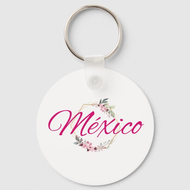 Mexico Travel Destination Bridesmaid Pink Floral  Keychain (Front)