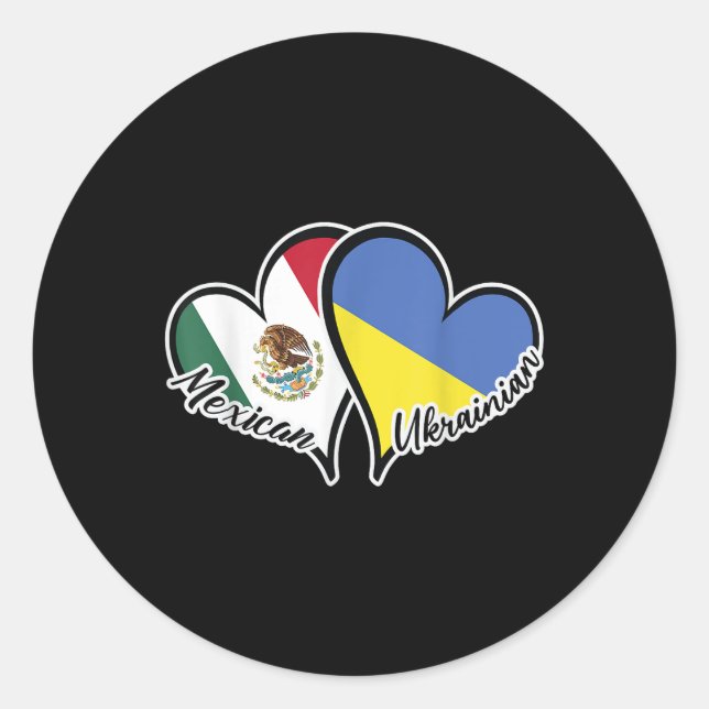 Mexico Ukraine Flag Heart Half Mexican Half Classic Round Sticker (Front)