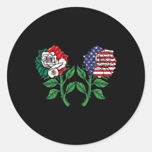 Mexico Us Flag Mexican Flag American Flag Rose 3  Classic Round Sticker