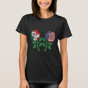 Mexico Us Flag Mexican Flag American Flag Rose 3 T-Shirt