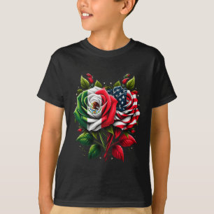 Mexico Usa Flag Mexican Flag American Flag Rose Fl T-Shirt