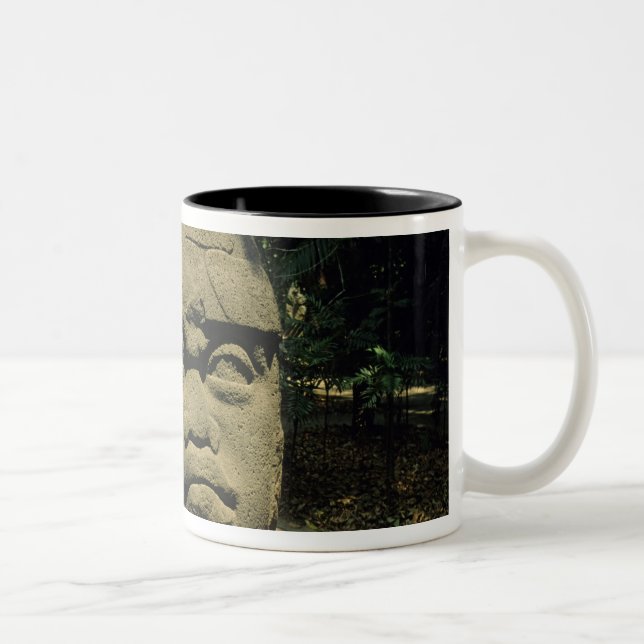 Mexico, Villahermosa, giant Olmec head, La Venta Two-Tone Coffee Mug (Right)