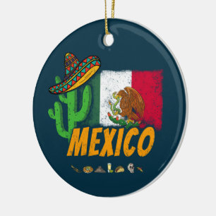 Mexico Vintage Cactus With Flag Sombrero Souvenir Ceramic Ornament