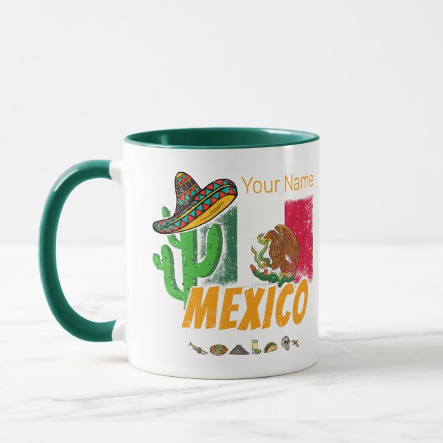 Mexico Vintage Cactus With Flag Sombrero Souvenir Mug (Left)