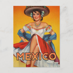 Mexico vintage Pin Up girl Travel postcard