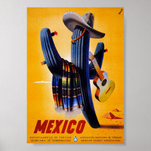 Mexico Vintage Travel Poster Restored