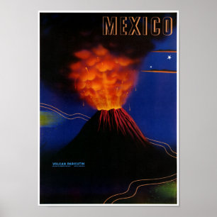 Mexico Volcano Paricutin Vintage Poster Restored