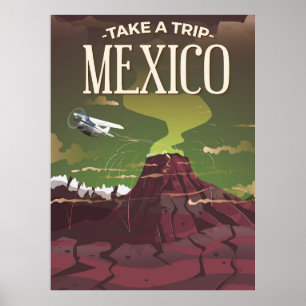 mexico volcano travel poster