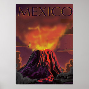 Mexico Volcano Travel Poster