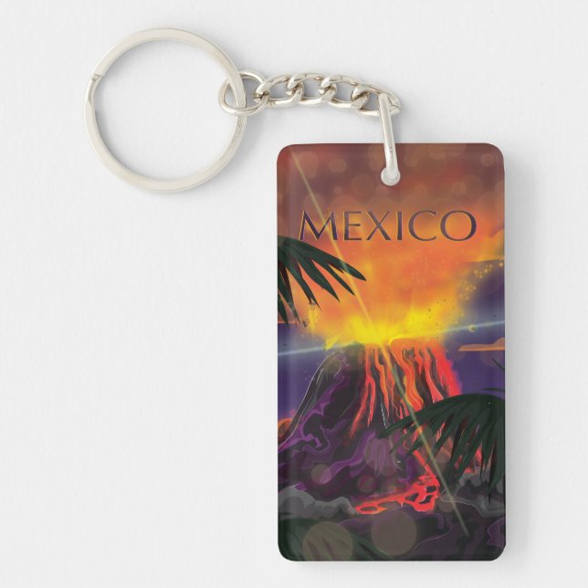 Mexico Volcano Travel Poster Keychain (Front)