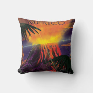 Mexico Volcano Travel Poster Throw Pillow