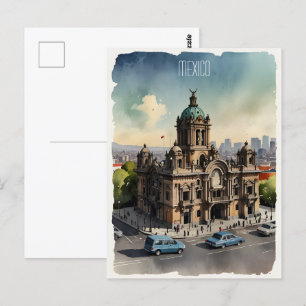 Mexico watercolor art postcard