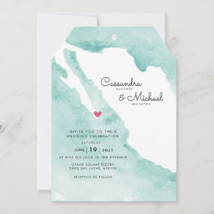 Mexico Watercolor Map   Cabo   Destination Wedding Invitation