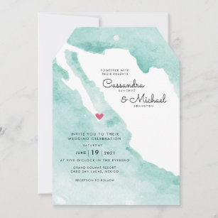 Mexico Watercolor Map   Cabo   Destination Wedding Invitation