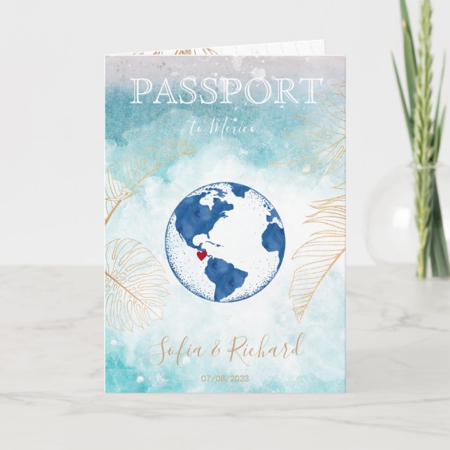 Mexico Wedding Destination Passport World Map  Inv Invitation (Front)