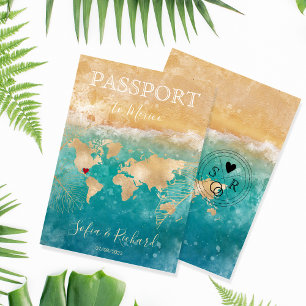 Mexico Wedding Destination Passport World Map  Inv Invitation