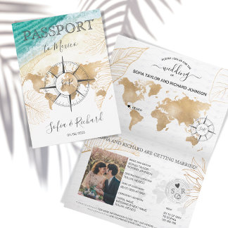 Mexico Wedding Destination Passport World Map Inv Invitation