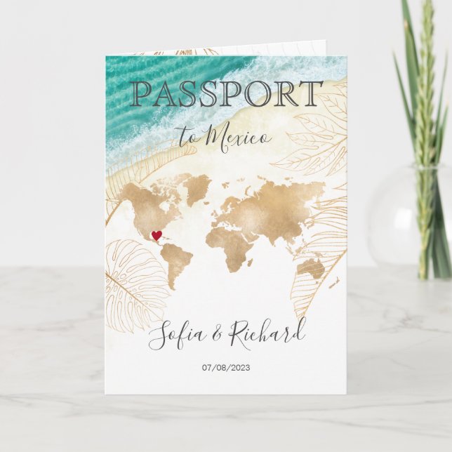 Mexico Wedding Destination Passport World Map  Inv Invitation (Front)